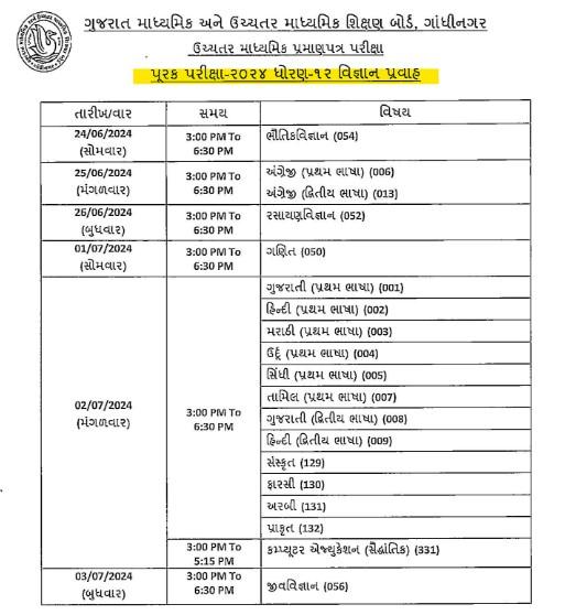 GSEB SSC, HSC Supply Exam Timetable 2024 Out, Download 10, 12 Datesheet PDF_6.1