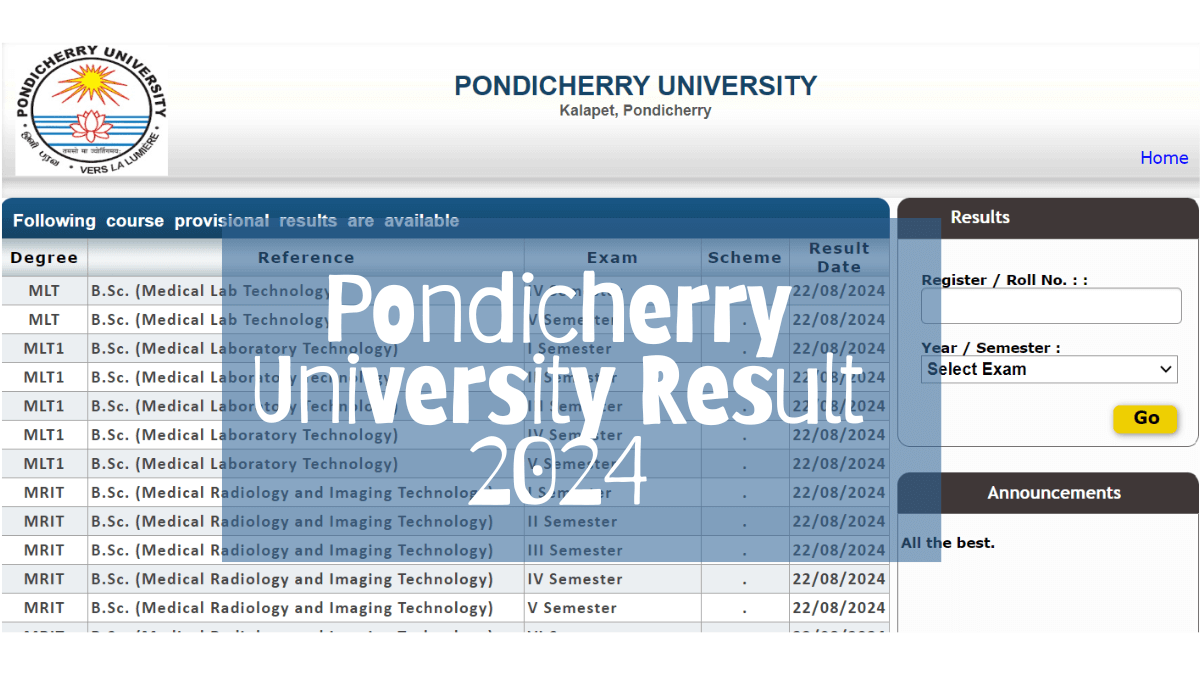 Pondicherry University Result 2024