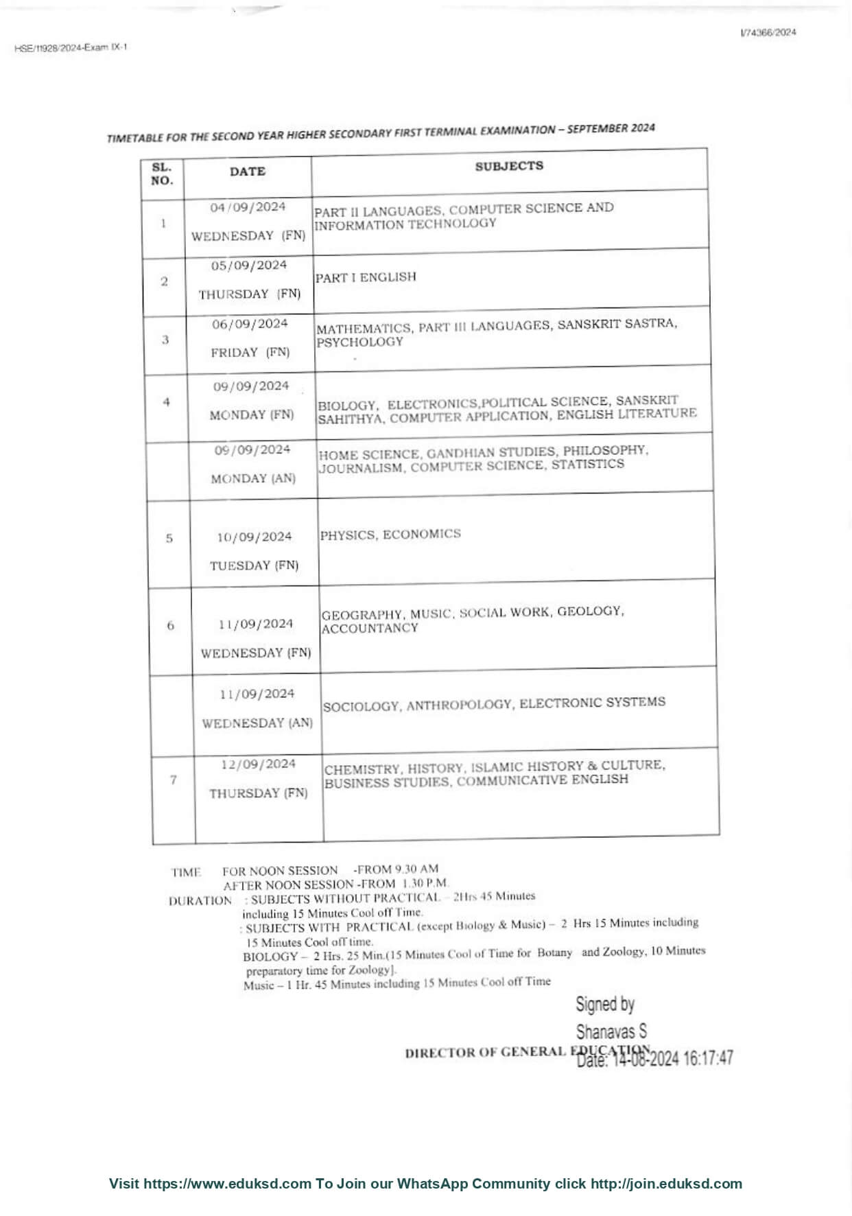 Plus one onam exam time table 2024