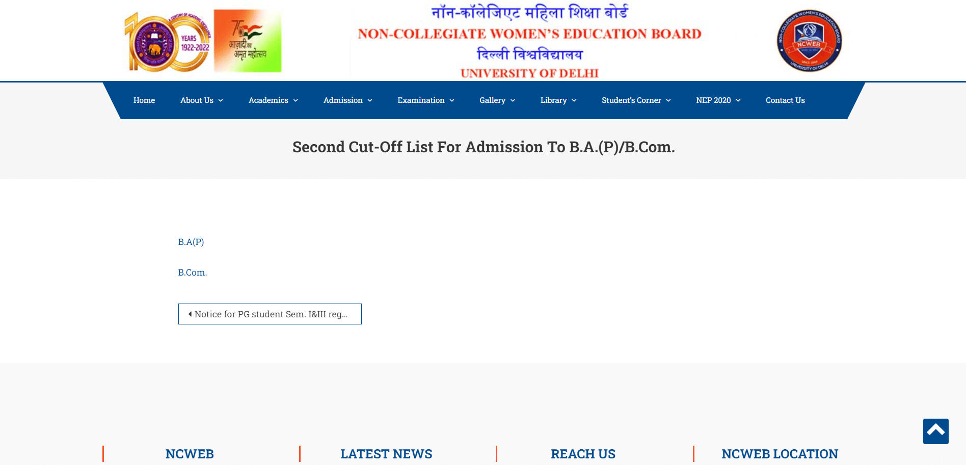 DU NCWEB Cut off 2024-25