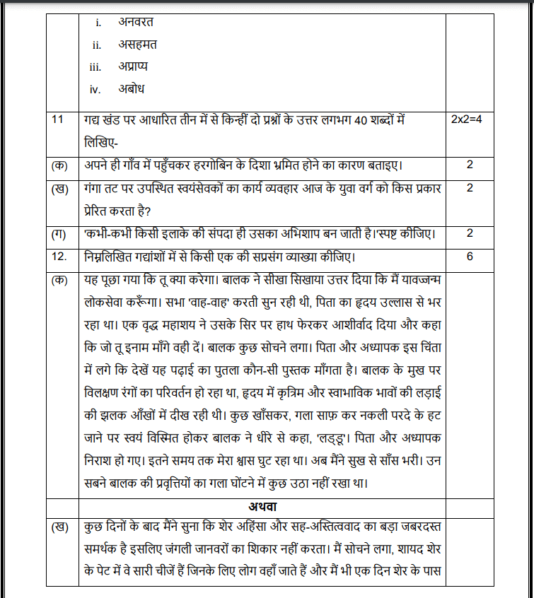 CBSE Class 12 Hindi Sample Paper 2024-25 Page 11