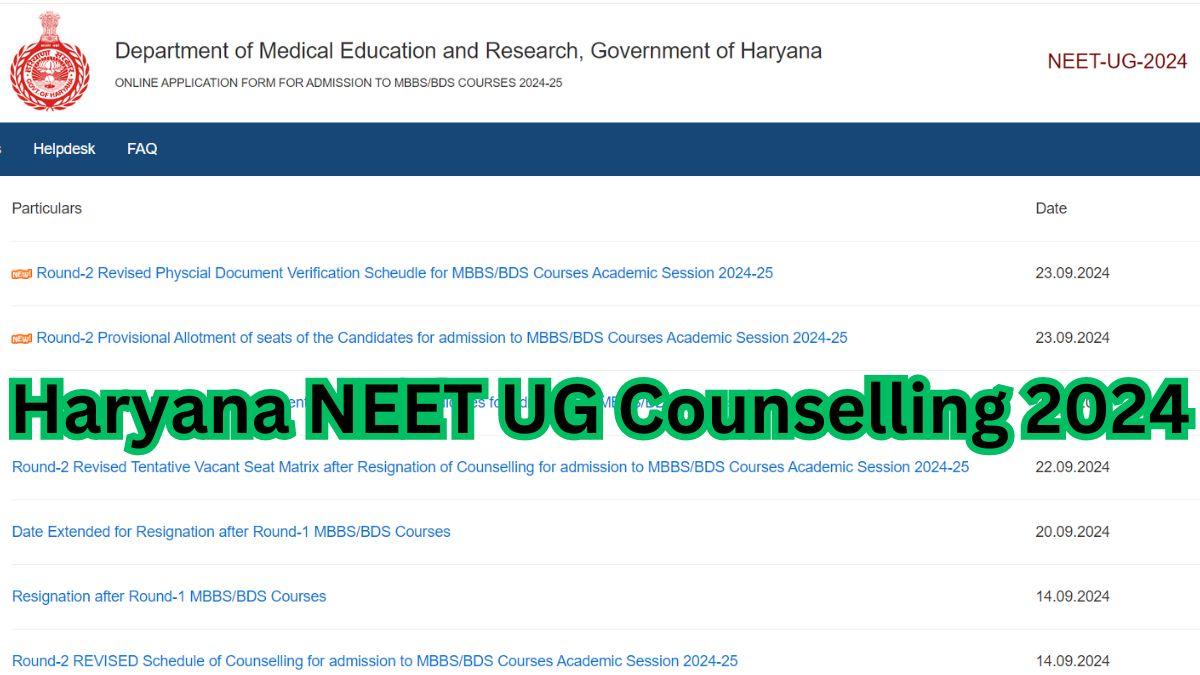 Haryana NEET UG Counselling 2024