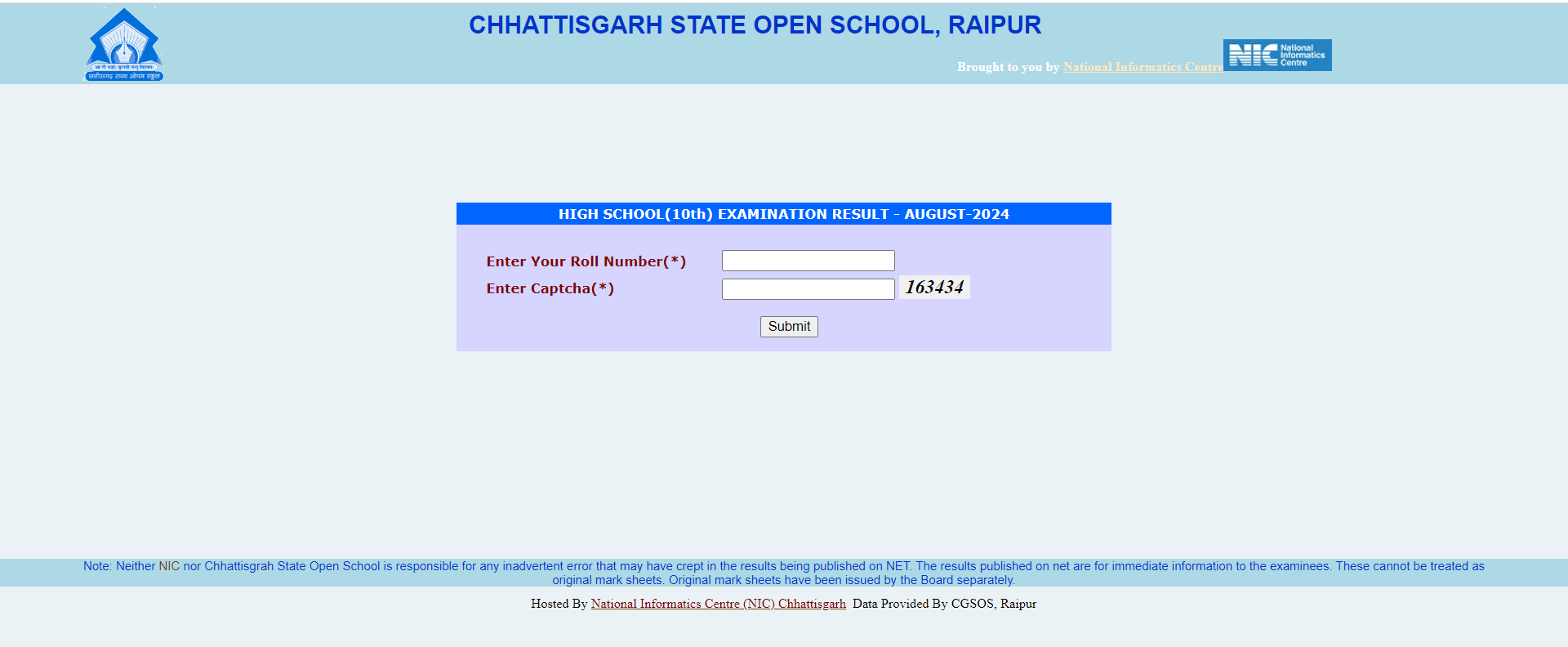 CG Open School Result 2024 Class 10th