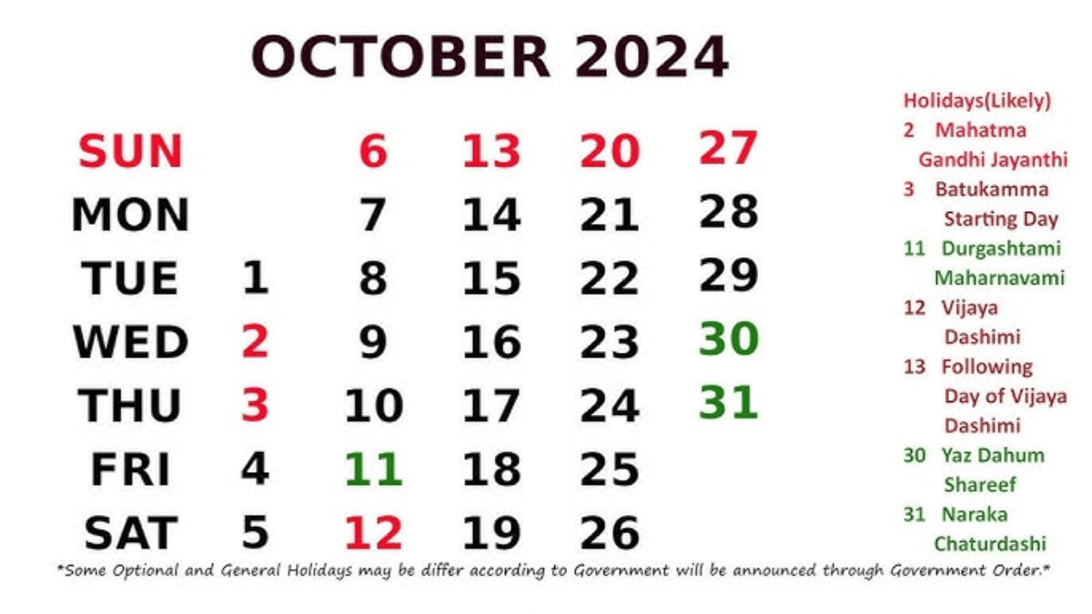 School holiday in October 2024