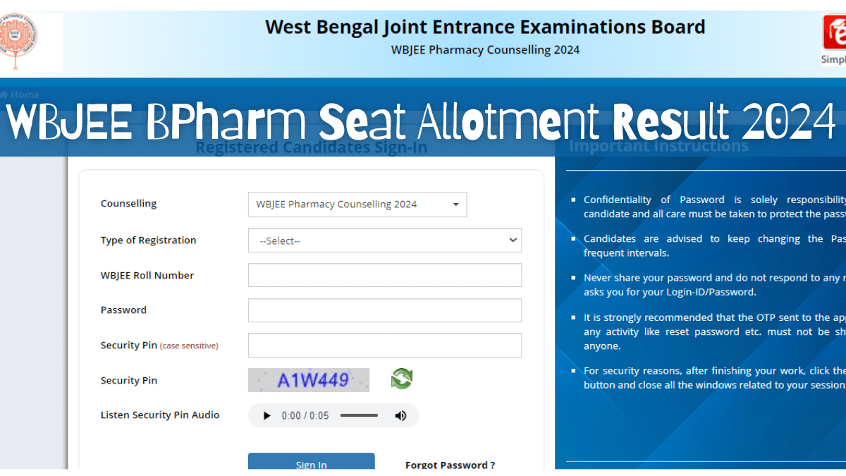 WBJEE BPharm Seat Allotment Result 2024