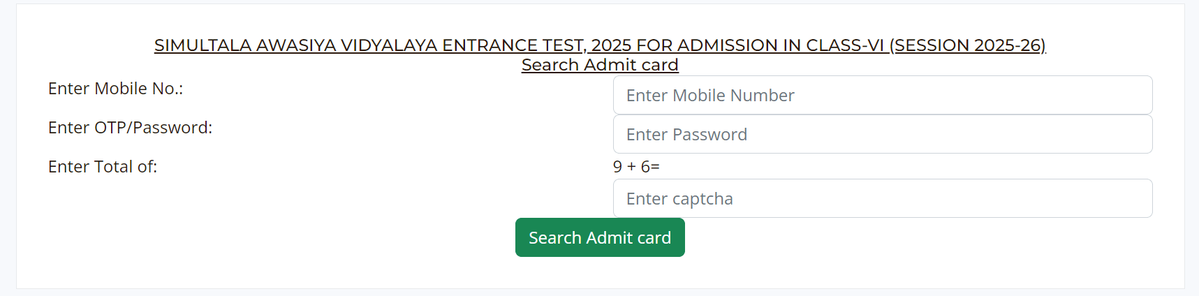 SAV Admit Card 2025