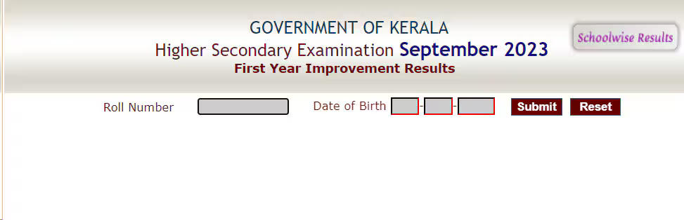 Kerala Plus One Improvement Result 2024 Page Sample Image