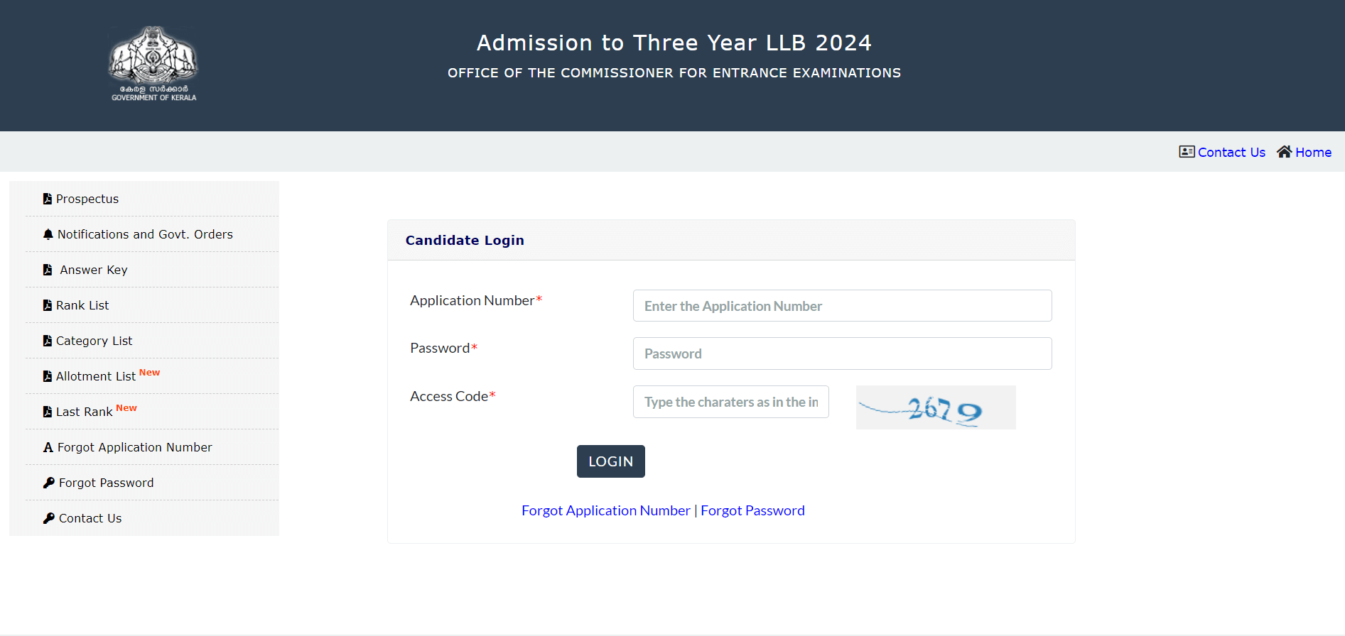 KLEE Seat Allotment Result 2024 Login Page 3 Year LLB