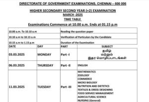 12th public exam time table 2025