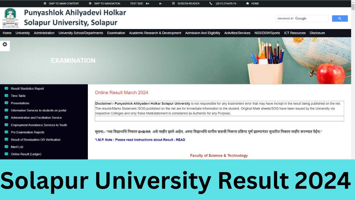 Solapur University Result 2024 Out, Download UG and PG Marksheet Here