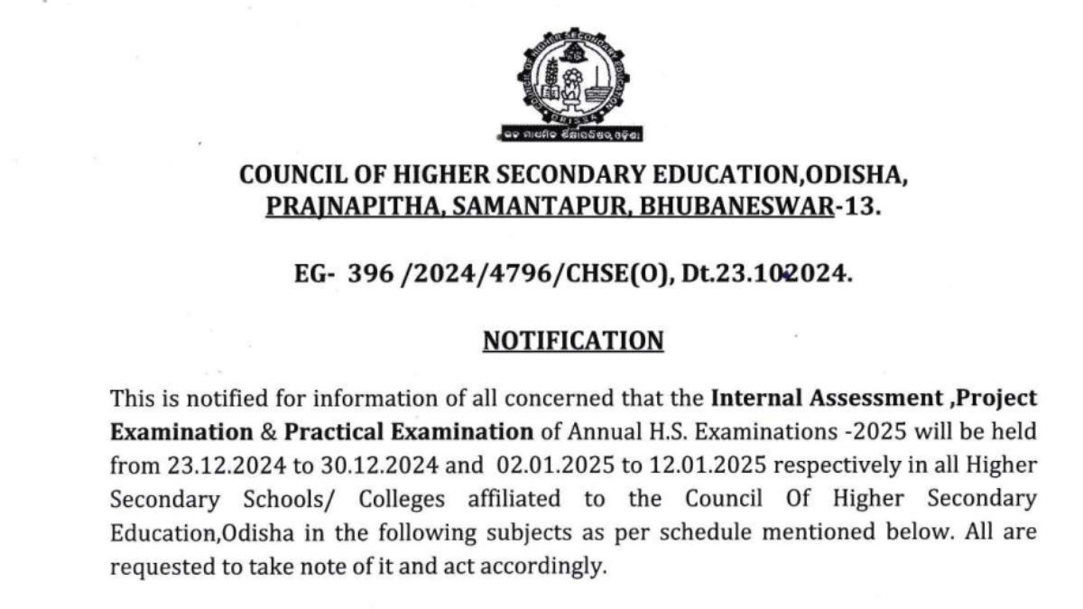 Odisha CHSE Practical Exam Date 2025