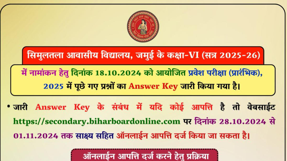 BSEB Simultala Awasiya Vidyalaya Class 6 Answer Key 2024