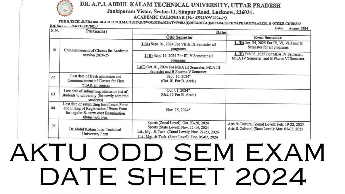 AKTU Odd Sem Exam Date Sheet 2024