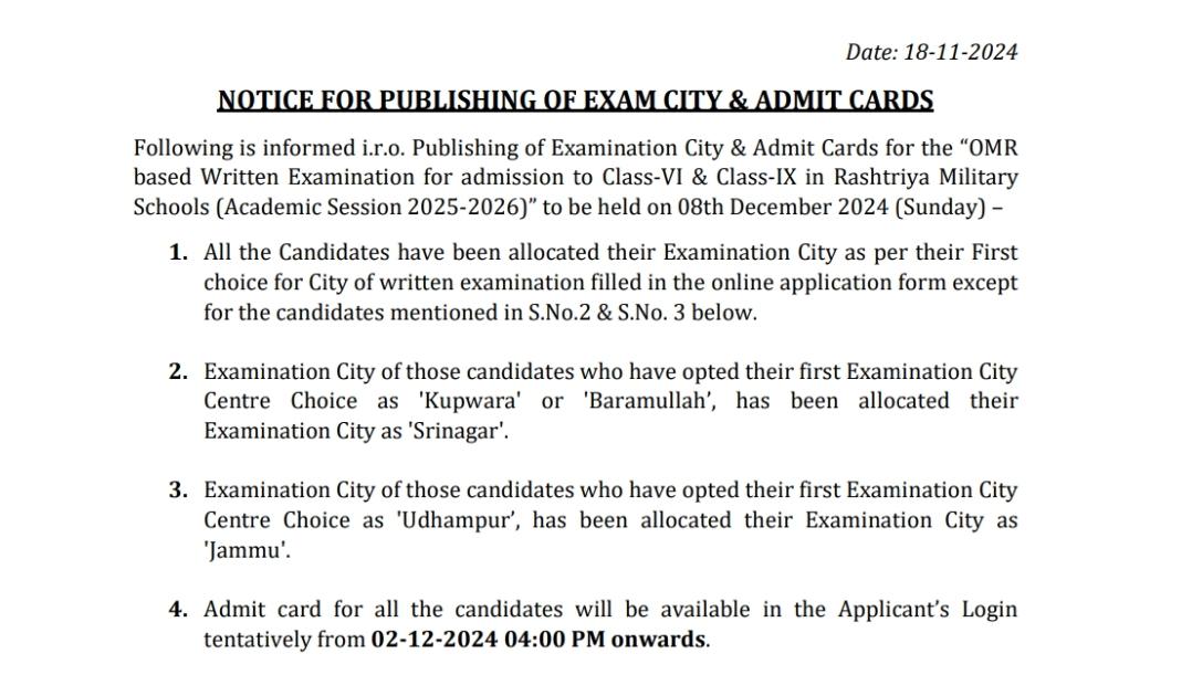 RMS Admit Card 2024 Release Date