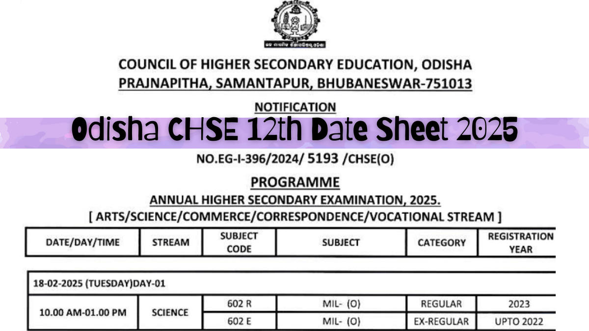 Odisha CHSE 12th Date Sheet 2025