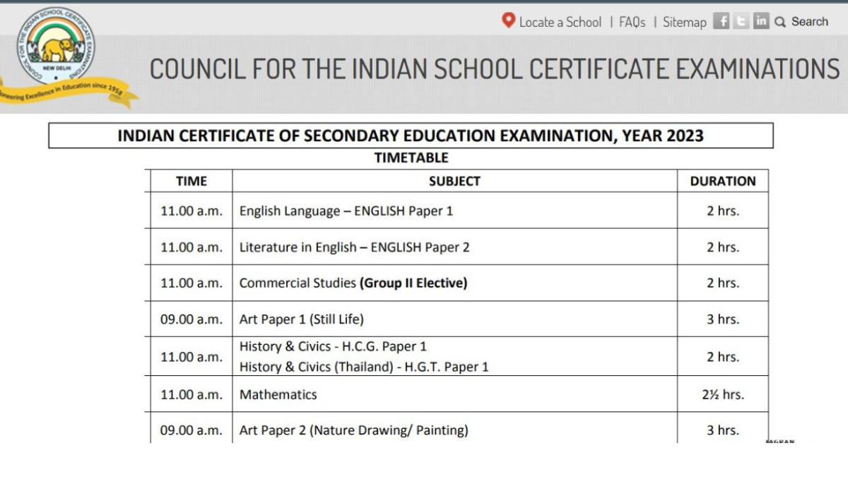 ICSE Class 10 Date Sheet 2025