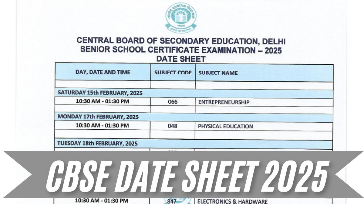 CBSE Date Sheet 2025 Class 10th 12th