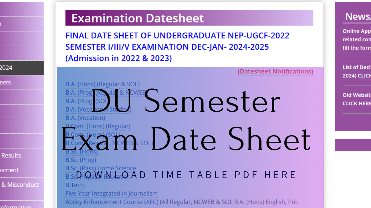 DU Semester Exam Date Sheet