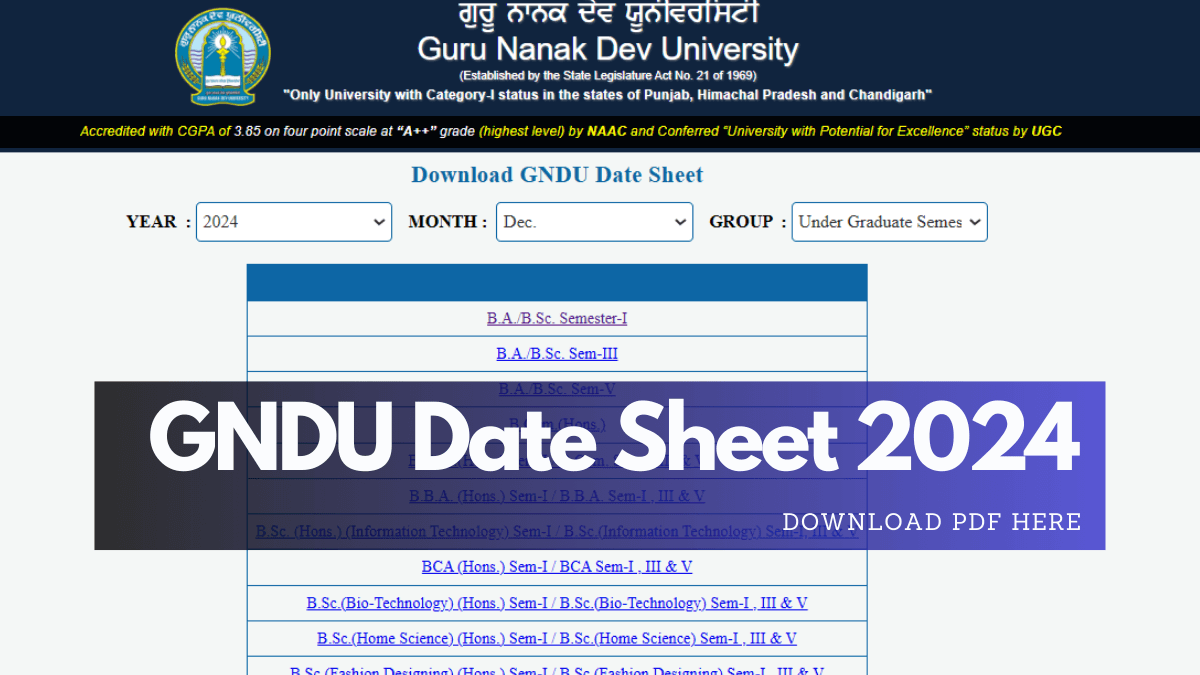 GNDU Date Sheet 2024