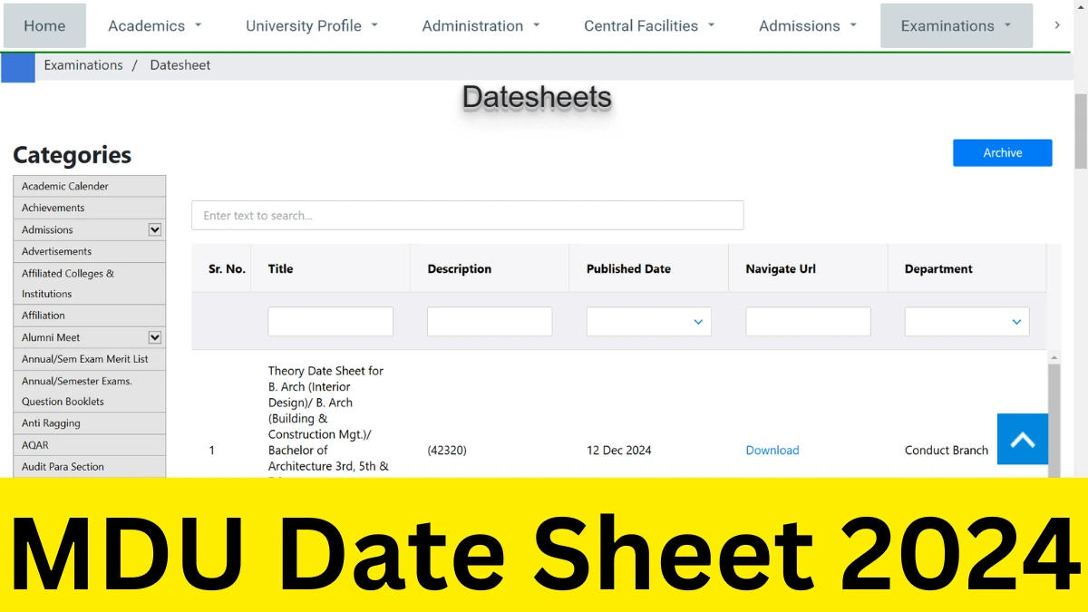 MDU Date Sheet 2024