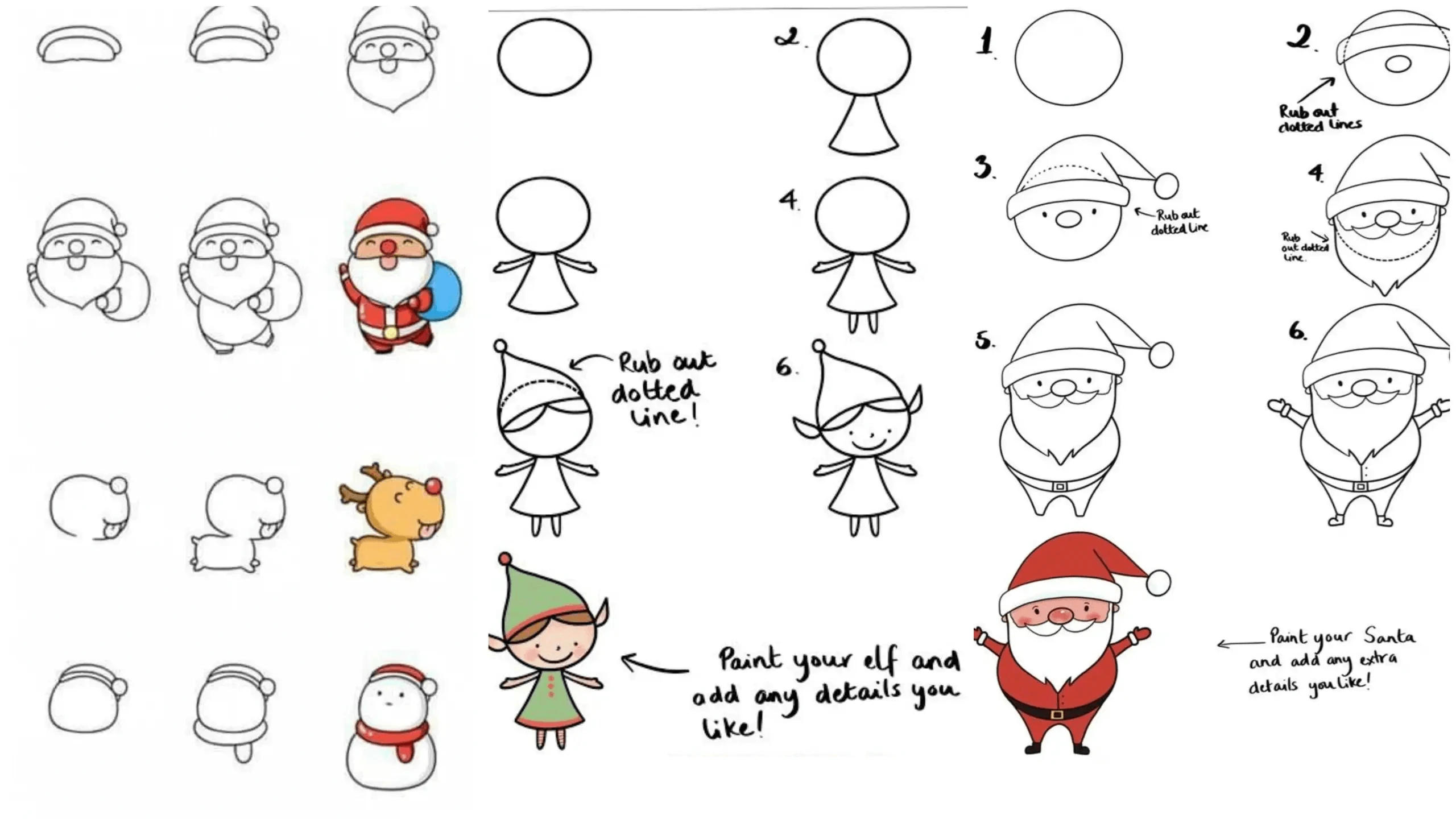 Santa Claus and Christmas Tree Drawing Ideas