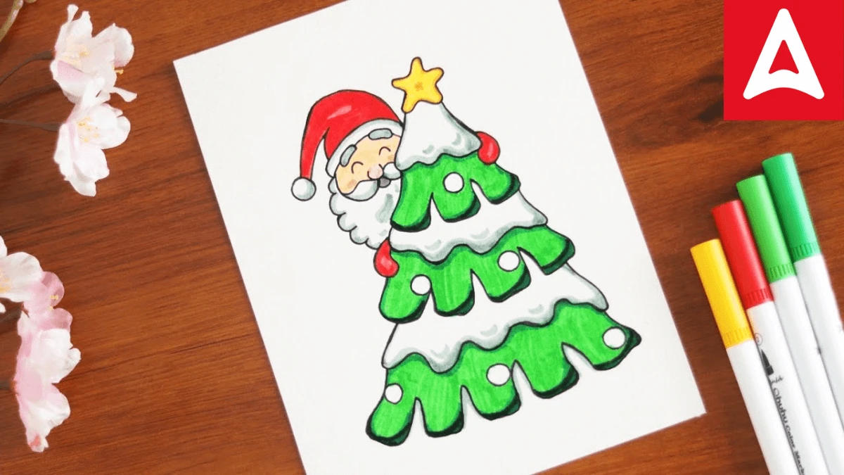 Santa Claus and Christmas Tree Drawing Ideas