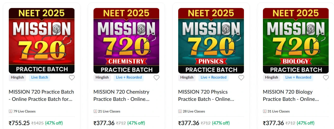 NEET Crash Course Online 2025- Mission 720