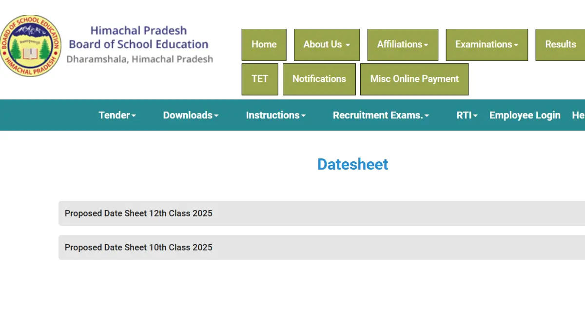 HPBOSE 10th, 12th date sheet Announced at hpbose.org,