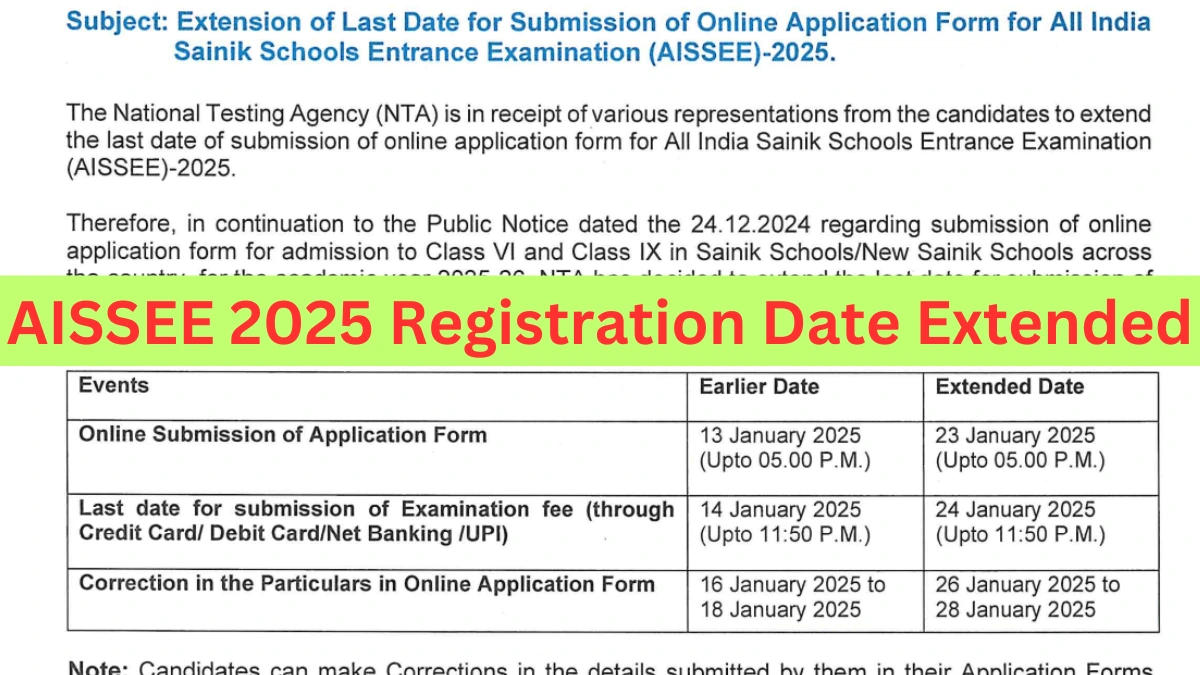 AISSEE 2025 Registration Date Extended