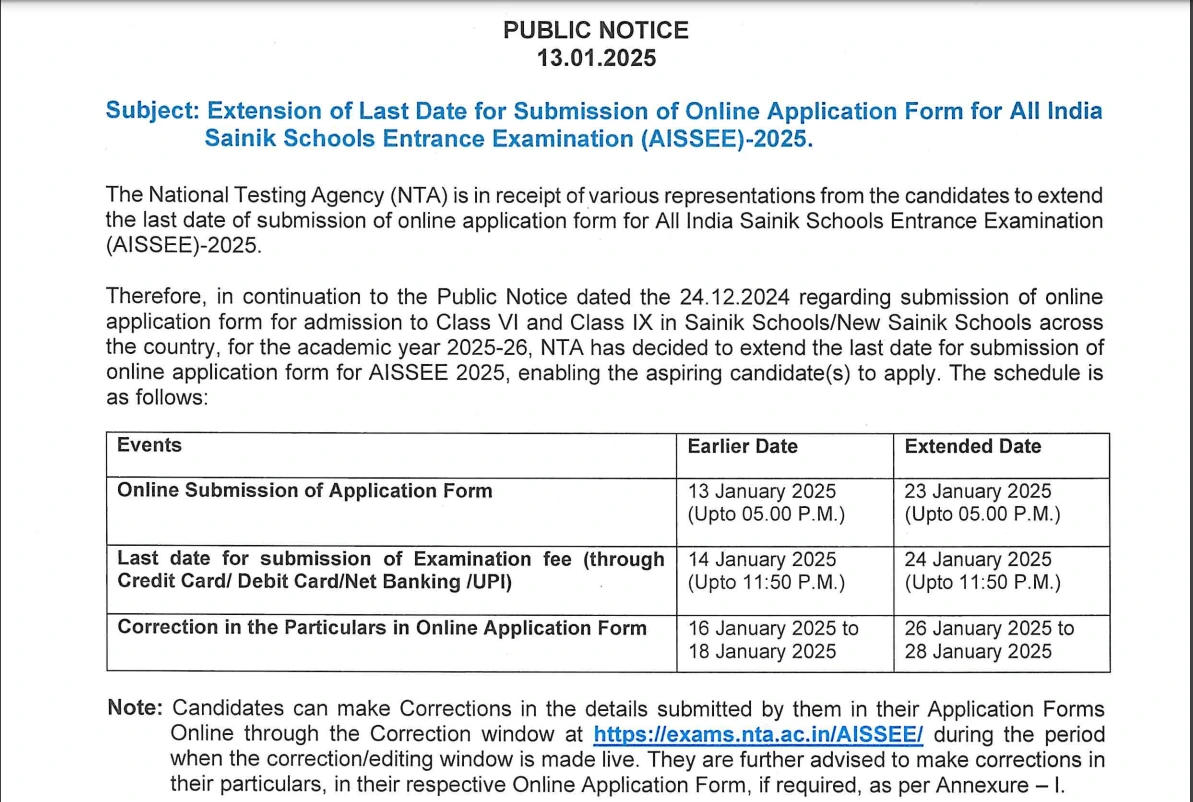 Sainik School Admission 2025-26