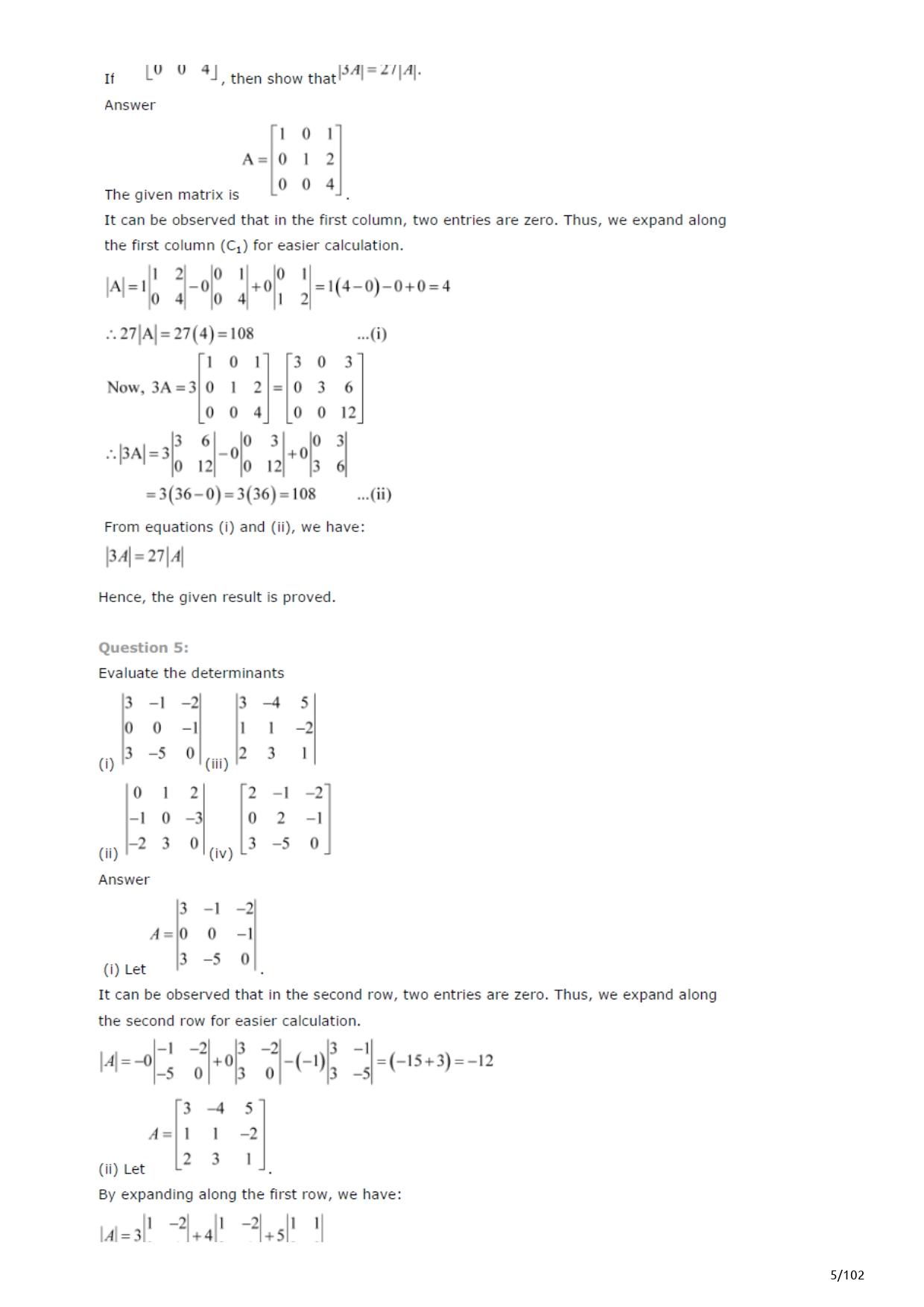 NCERT Solutions Maths Chapter 4 Determinants for Class 12 Pdf Download Link_4.1