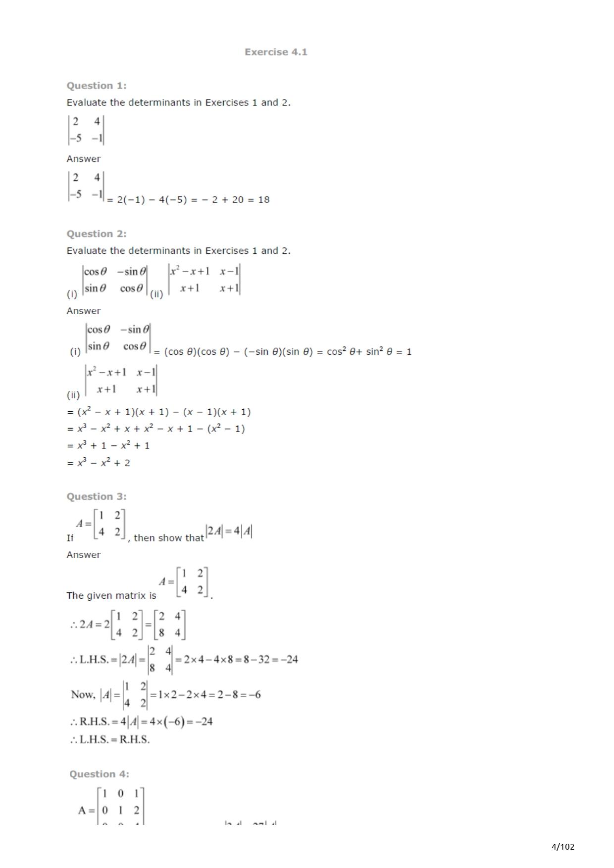 NCERT Solutions Maths Chapter 4 Determinants for Class 12 Pdf Download Link_3.1