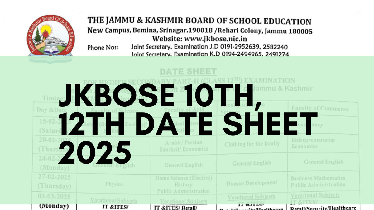 JKBOSE 10th, 12th Date Sheet 2025