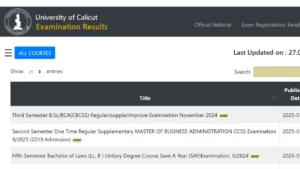 Calicut University 3rd Semester Result 2025