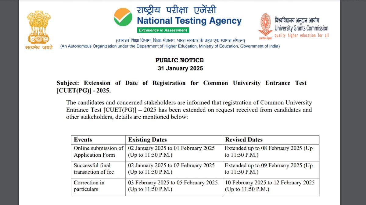 CUET PG 2025 Registration Date Extended