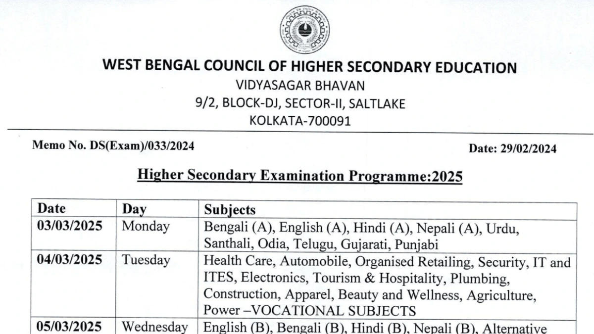 WB HS Exam Routine 2025