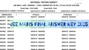 JEE Mains Final Answer Key 2025