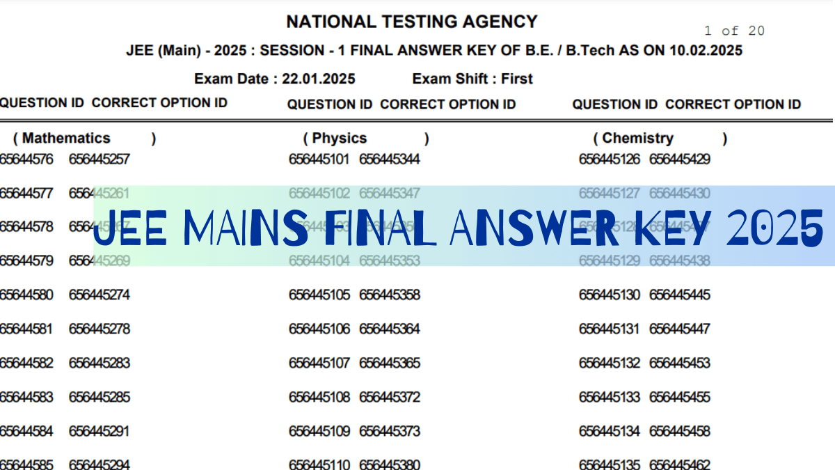 JEE Mains Final Answer Key 2025