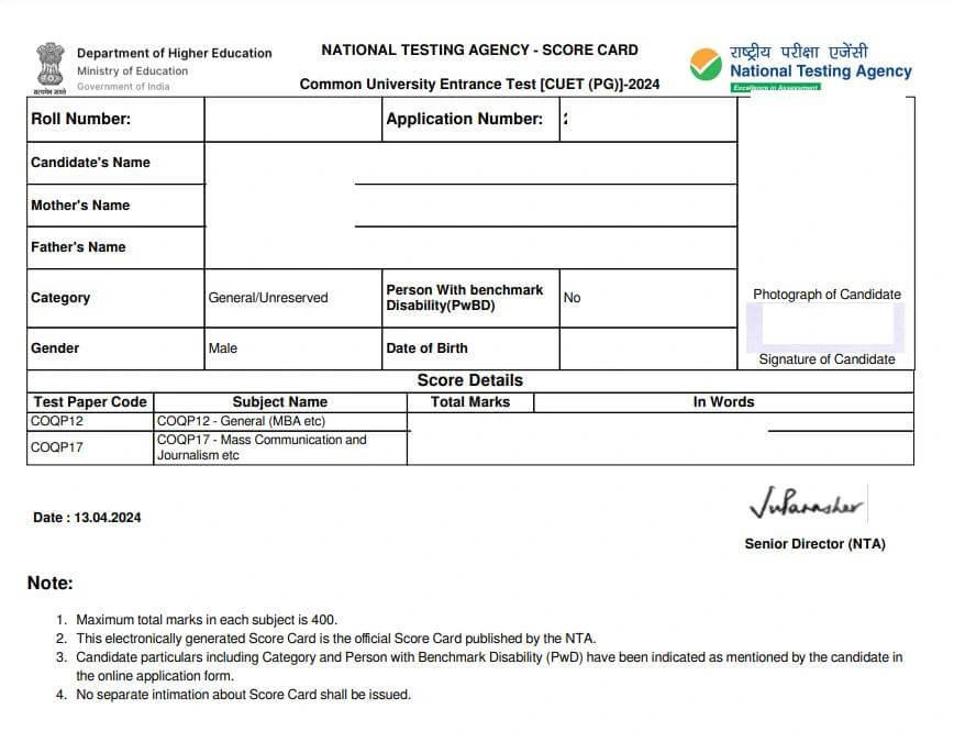 CUET PG Result 2025 Scorecard