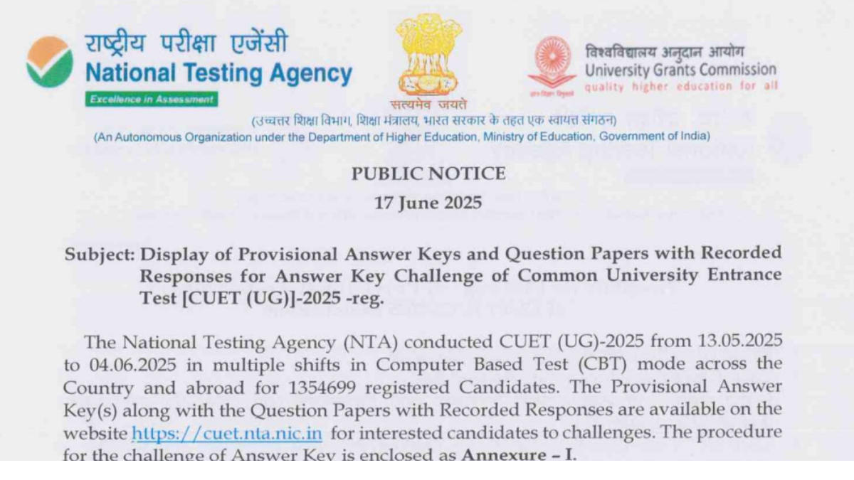 CUET UG 2025 Answer Key