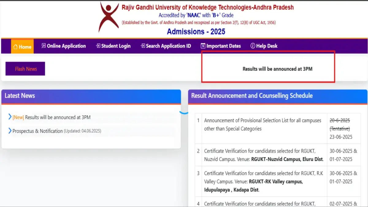 RGUKT Merit List 2025