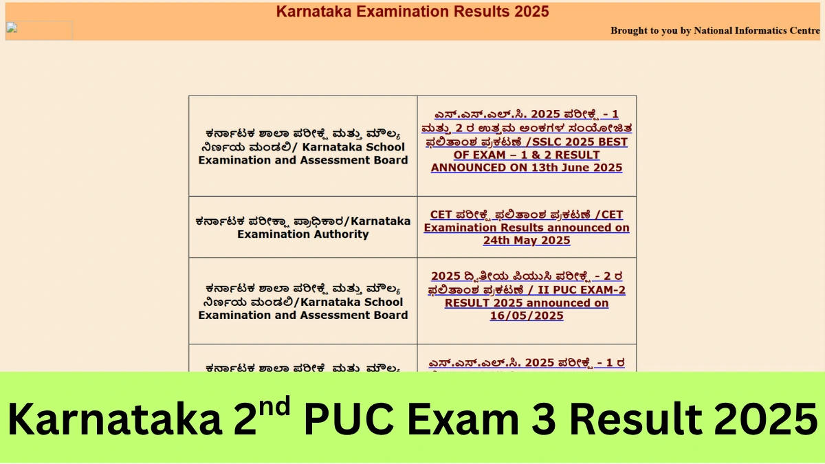 Karnataka 2nd PUC Exam 3 Result 2025