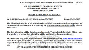 AIIMS MSc Nursing Result 2025
