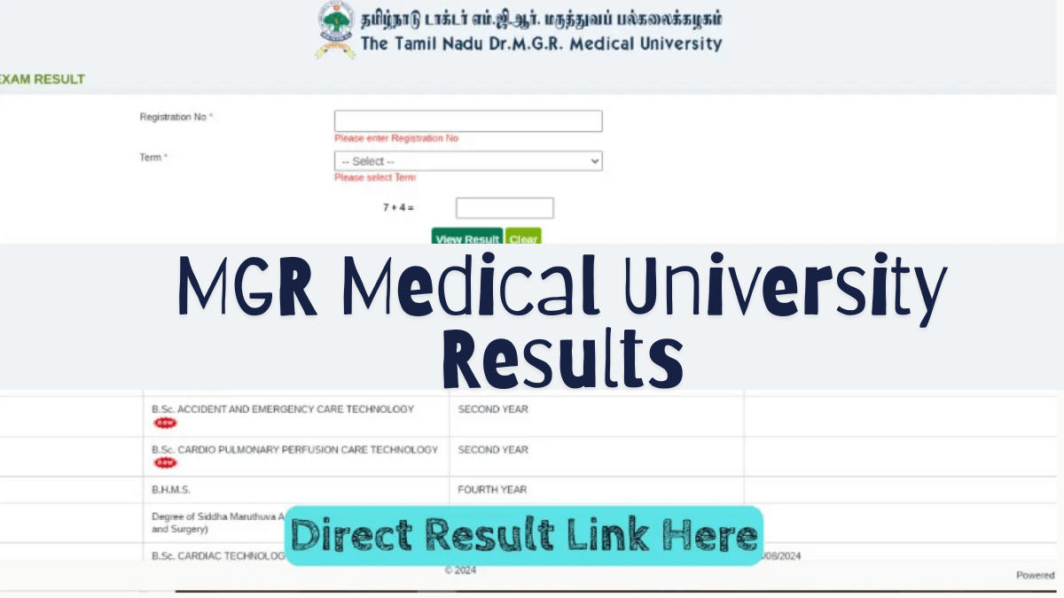 MGR Medical University Results 2025