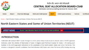 CSAB Counselling 2025 NEUT Seat Allotment Result