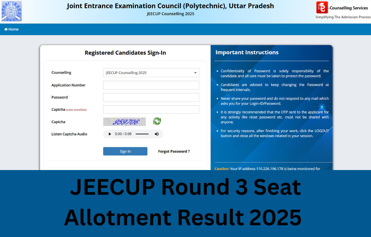 JEECUP Round 3 Seat Allotment Result 2025 