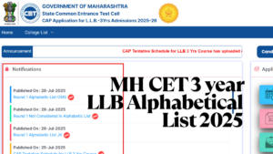 MH CET 3 year LLB Alphabetical List 2025