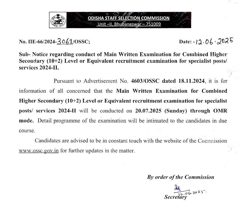 OSSC CHSL Exam Date 2025 Out