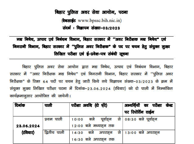 Bihar Police SI Prohibition Mains Admit Card 2024 Released, Download Hall Ticket_3.1