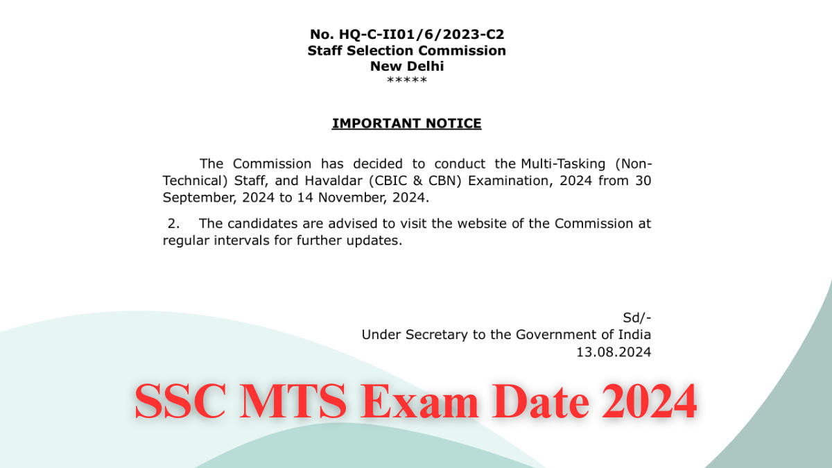 SSC MTS Exam Date 2024